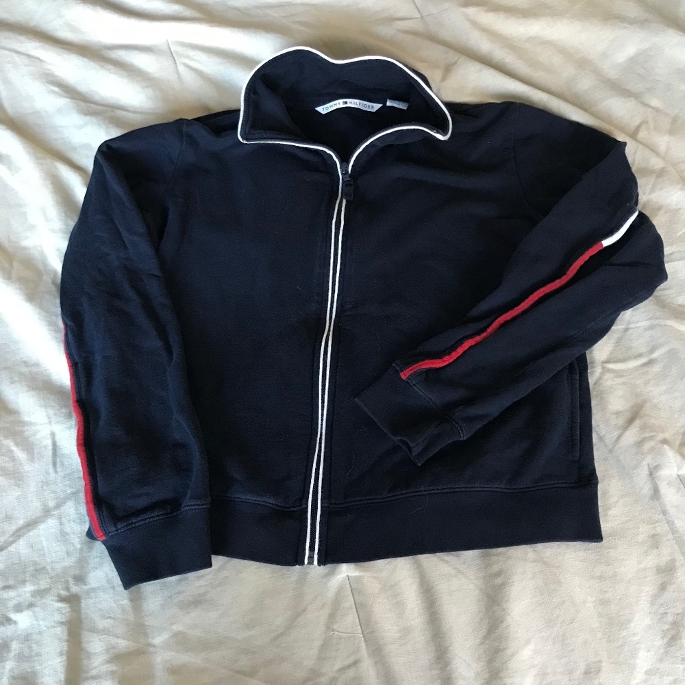 Tommy Hilfiger full Zip up sweatshirt L Navy Blue y2k 100% cotton